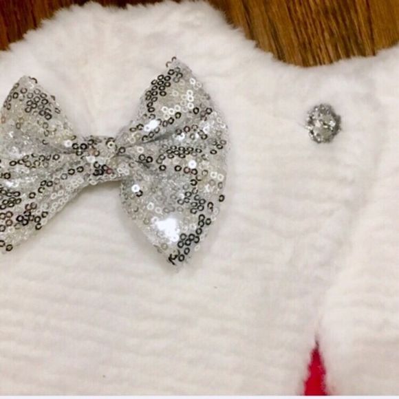 Red Velvet Party Dress White Faux Fur Shrug & Bow - Picture 8 of 9